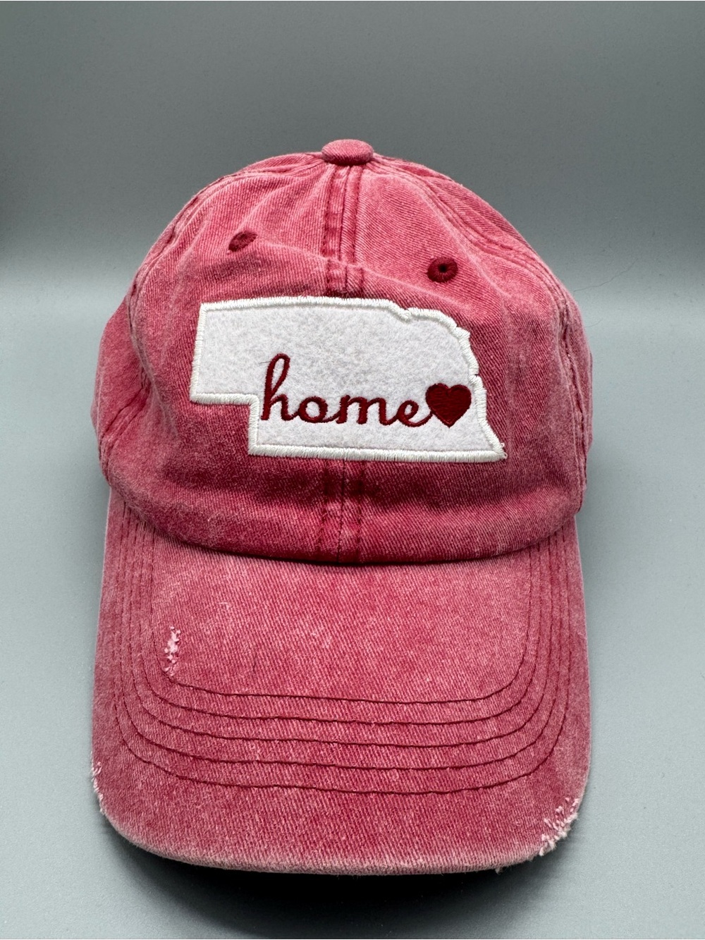 Red Nebraska "home" Embroidered State Patch Baseball Cap